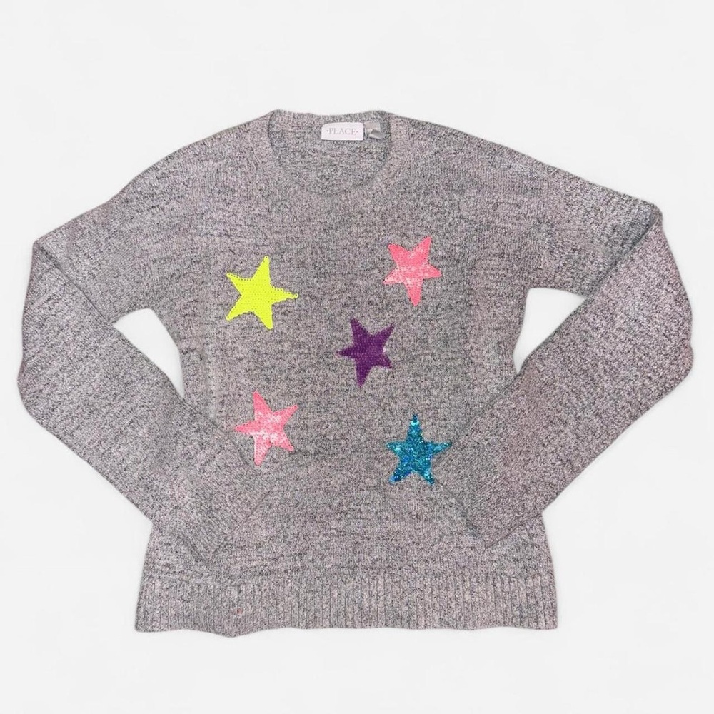 The Children's Place Gray Heather Sweater with Multicolor Sequin Stars